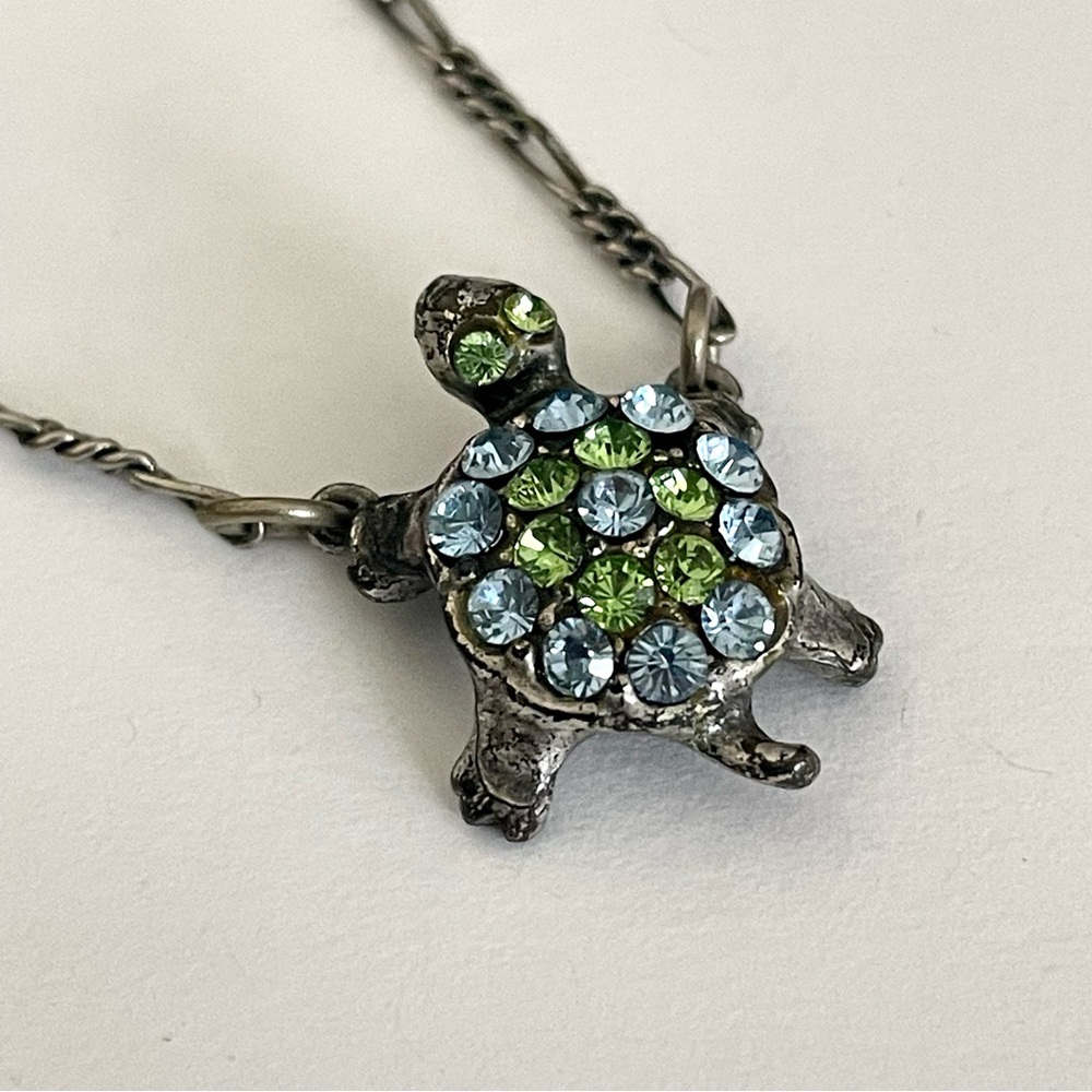 Vintage Mary Demarco Rhinestone Turtle Necklace